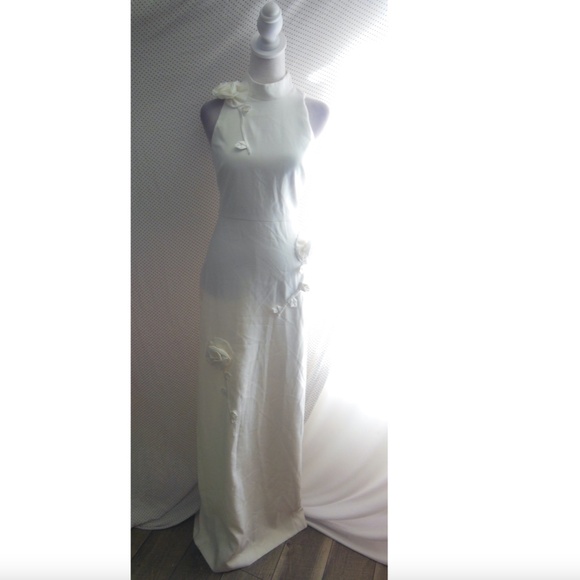 NEW LIKELY Off White DOIRAN Halterneck EMBROIDERED FLORALS Column GOWN 6 - Picture 6 of 16
